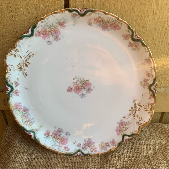 Antique Haviland Large Serving Plate Pink Flowers - Picture 1 of 7